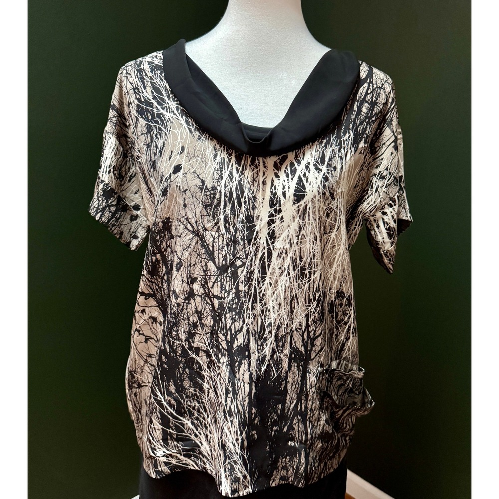 Kensie Abstract Tree‎ Print Cowl Neck Short Sleeve Blouse Women's XS